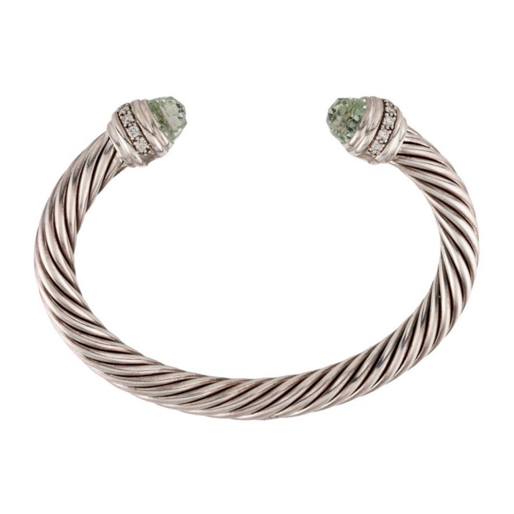 David Yurman Silver Bracelet with Green Accents - Picture 4 of 5